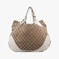 Charlotte Hobo Brown×White Leather×canvas 203504 G6226962シャーロット ブラウン×ホワイト レザー×キャンバス 203504 G6226962