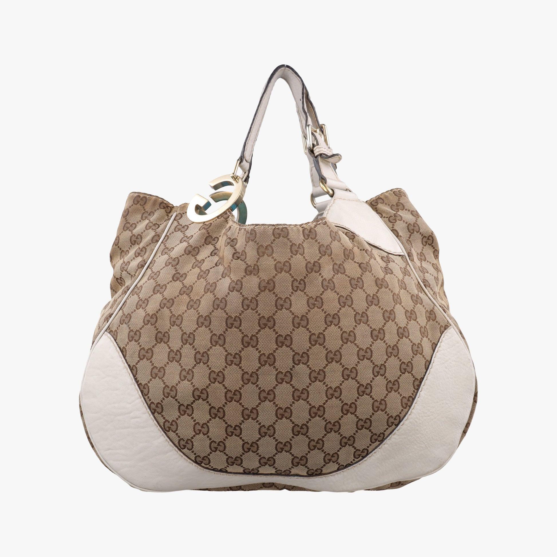 Charlotte Hobo Brown×White Leather×canvas 203504 G6226962シャーロット ブラウン×ホワイト レザー×キャンバス 203504 G6226962