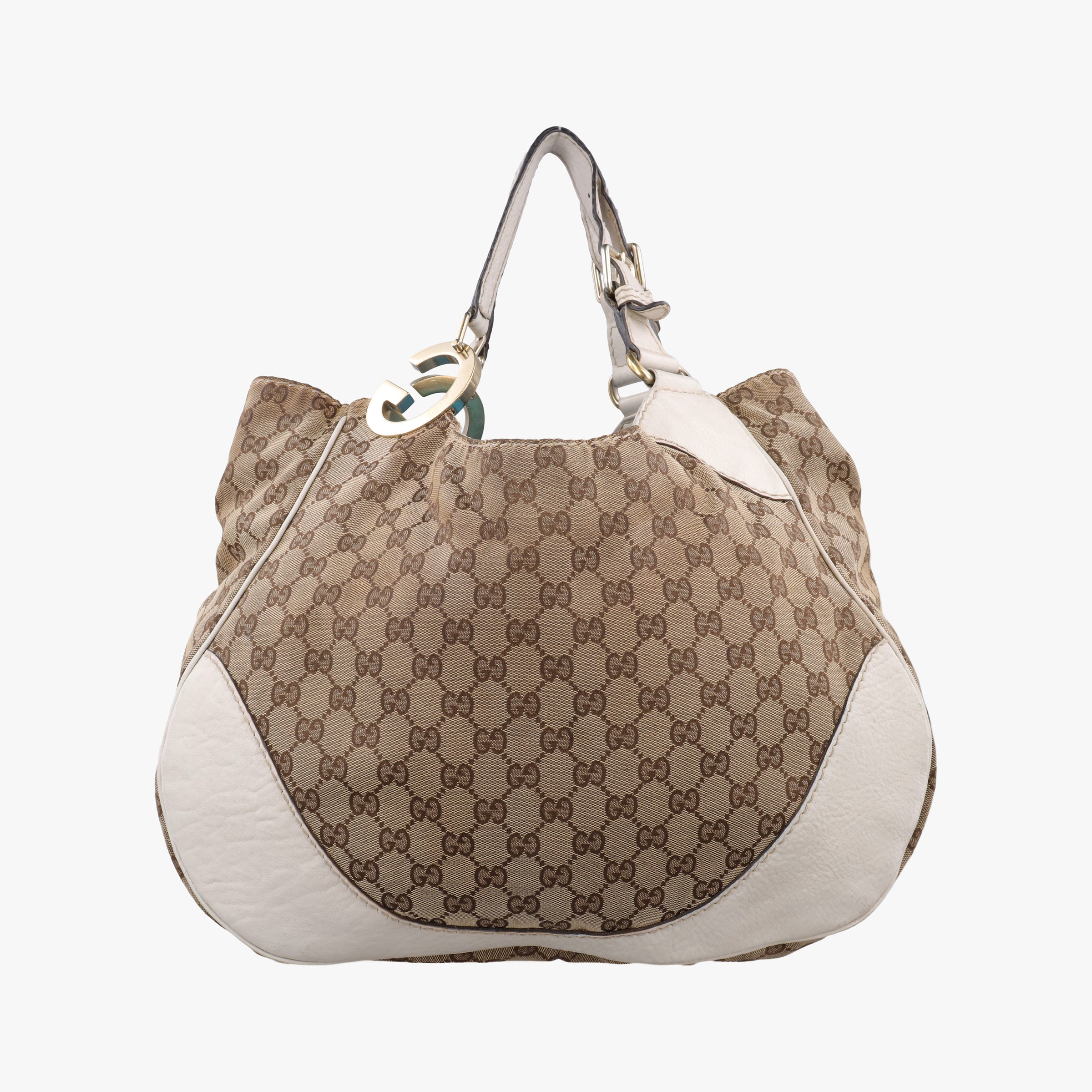 Charlotte Hobo Brown×White Leather×canvas 203504 G6226962シャーロット ブラウン×ホワイト レザー×キャンバス 203504 G6226962