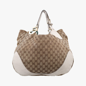 Charlotte Hobo Brown×White Leather×canvas 203504 G6226962シャーロット ブラウン×ホワイト レザー×キャンバス 203504 G6226962