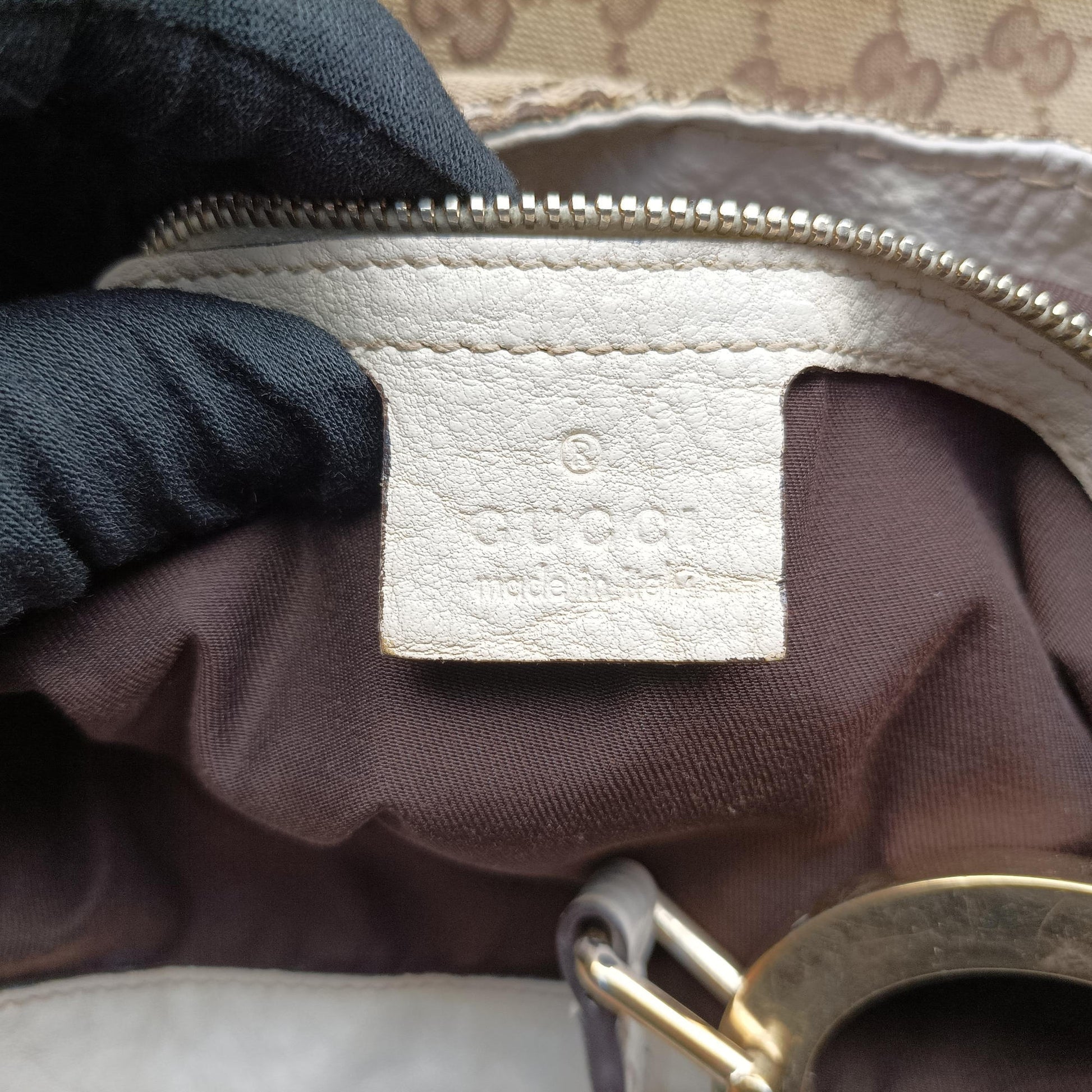 Charlotte Hobo Brown×White Leather×canvas 203504 G6226962シャーロット ブラウン×ホワイト レザー×キャンバス 203504 G6226962