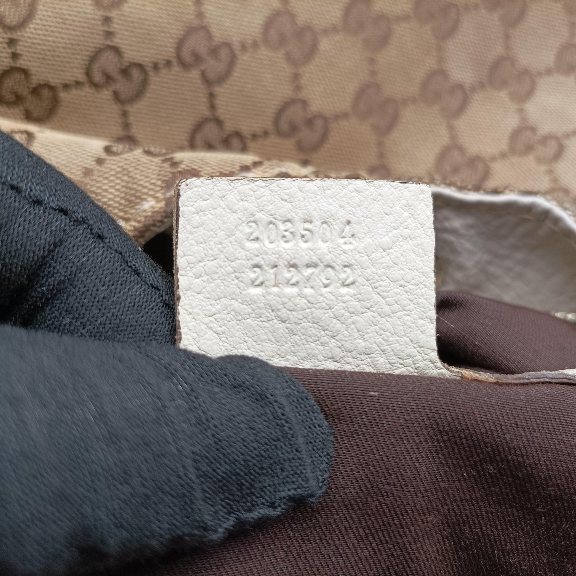 Charlotte Hobo Brown×White Leather×canvas 203504 G6226962シャーロット ブラウン×ホワイト レザー×キャンバス 203504 G6226962