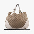 Charlotte Hobo Brown×White Leather×canvas 203504 G6226962シャーロット ブラウン×ホワイト レザー×キャンバス 203504 G6226962