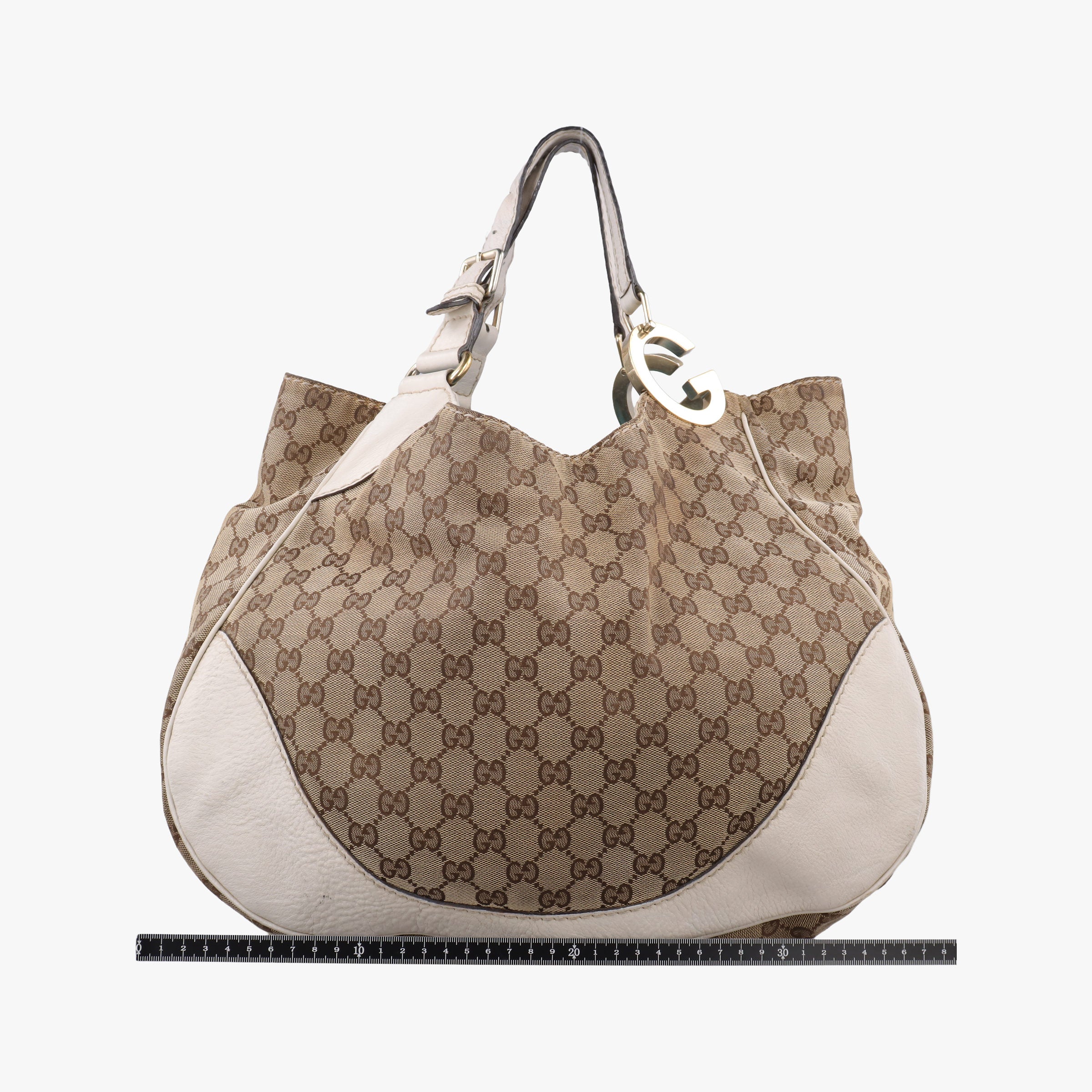 Charlotte Hobo Brown×White Leather×canvas 203504 G6226962シャーロット ブラウン×ホワイト レザー×キャンバス 203504 G6226962
