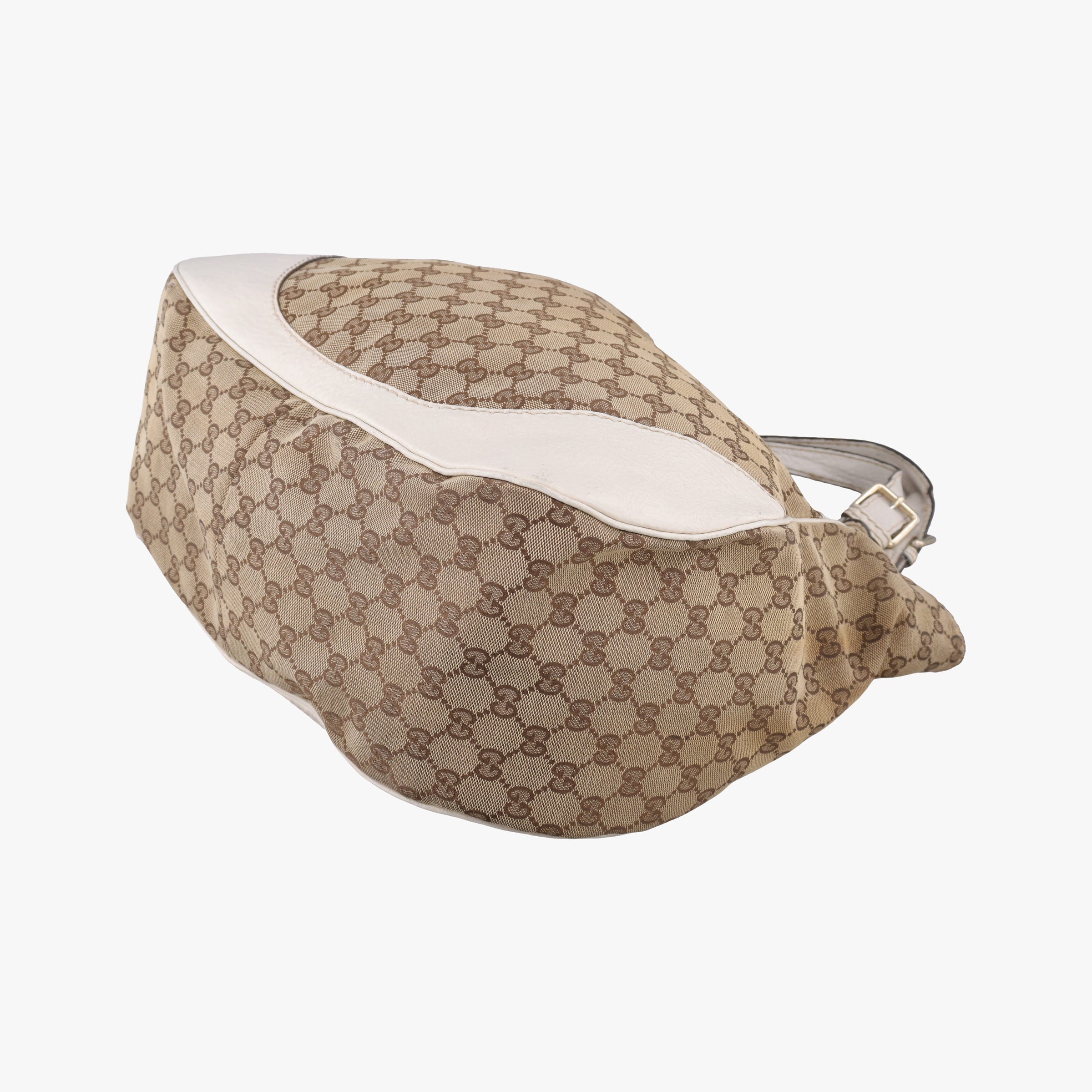 Charlotte Hobo Brown×White Leather×canvas 203504 G6226962シャーロット ブラウン×ホワイト レザー×キャンバス 203504 G6226962