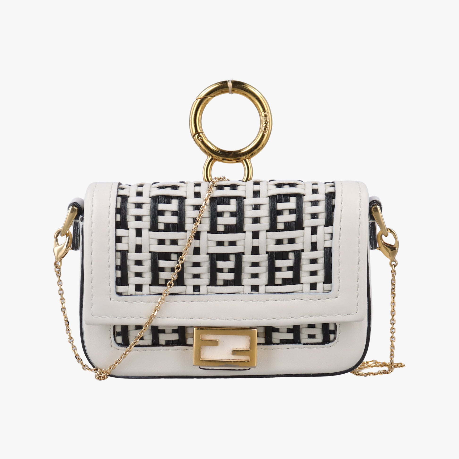 Nano Baguette Charm Black/White Leather 7AR844 7AR844-AFC0-218-0189ナノ バゲット チャーム ブラック/ホワイト レザー 7AR844 7AR844-AFC0-218-0189
