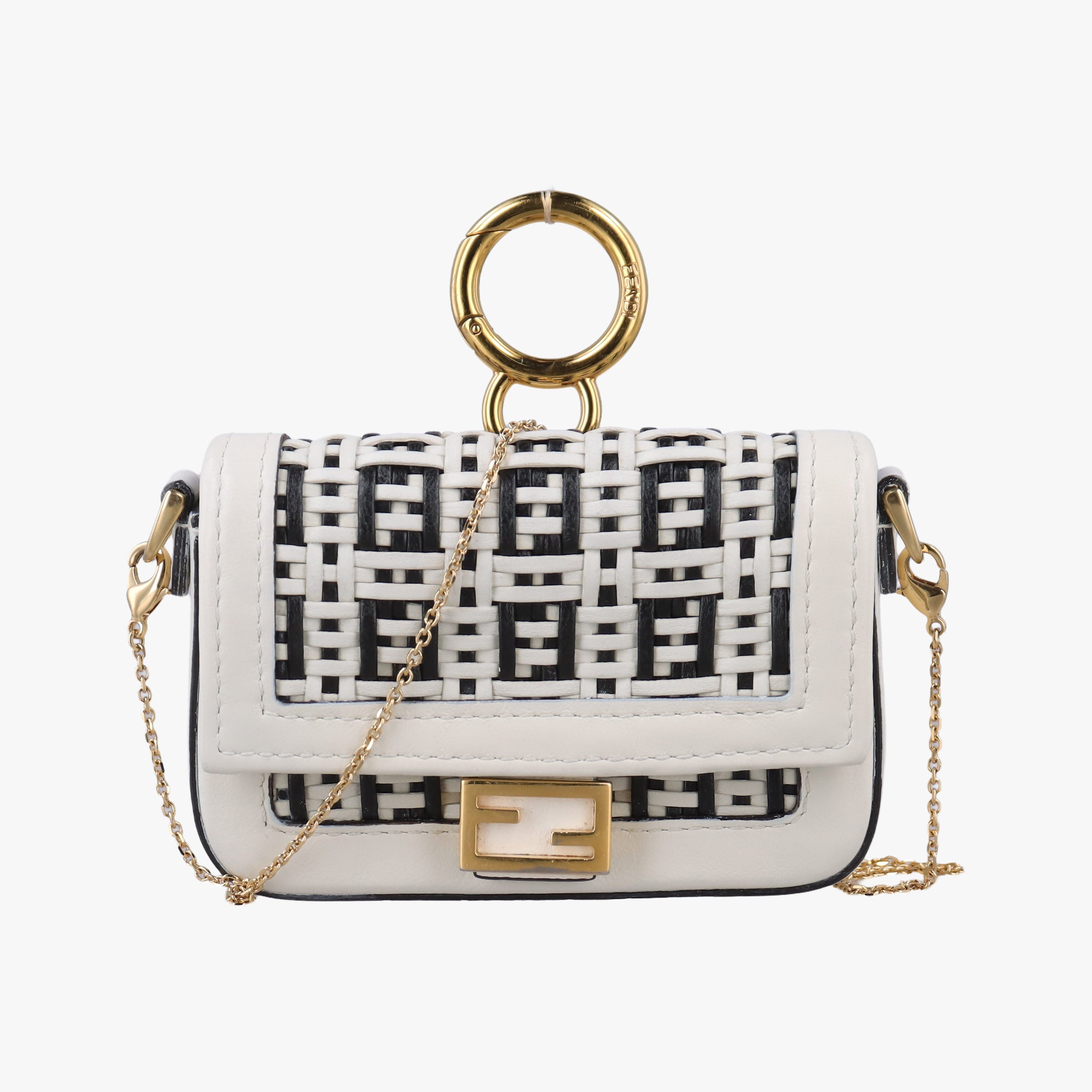 Nano Baguette Charm Black/White Leather 7AR844 7AR844-AFC0-218-0189ナノ バゲット チャーム ブラック/ホワイト レザー 7AR844 7AR844-AFC0-218-0189