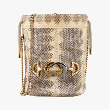 Zumi Mini Drawstring Bucket Beige x Multicolor snakeskin 576432 ズゥミ ミニバケット ベージュ×マルチカラー ヘビ革 576432 