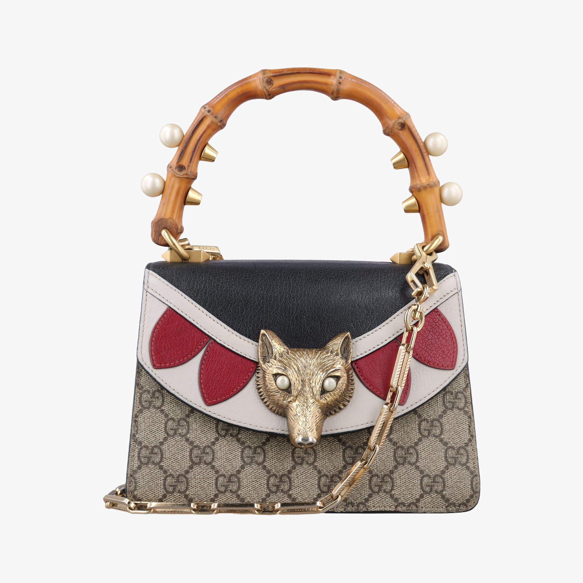 Mini Fox Brooch Bamboo Beige×Multicolour PVC coated canvas×Leather 466428 A021732914ミニ フォックス ブローチ バンブー ベージュ×マルチカラー PVCコーティングキャンバス×レザー 466428 A021732914