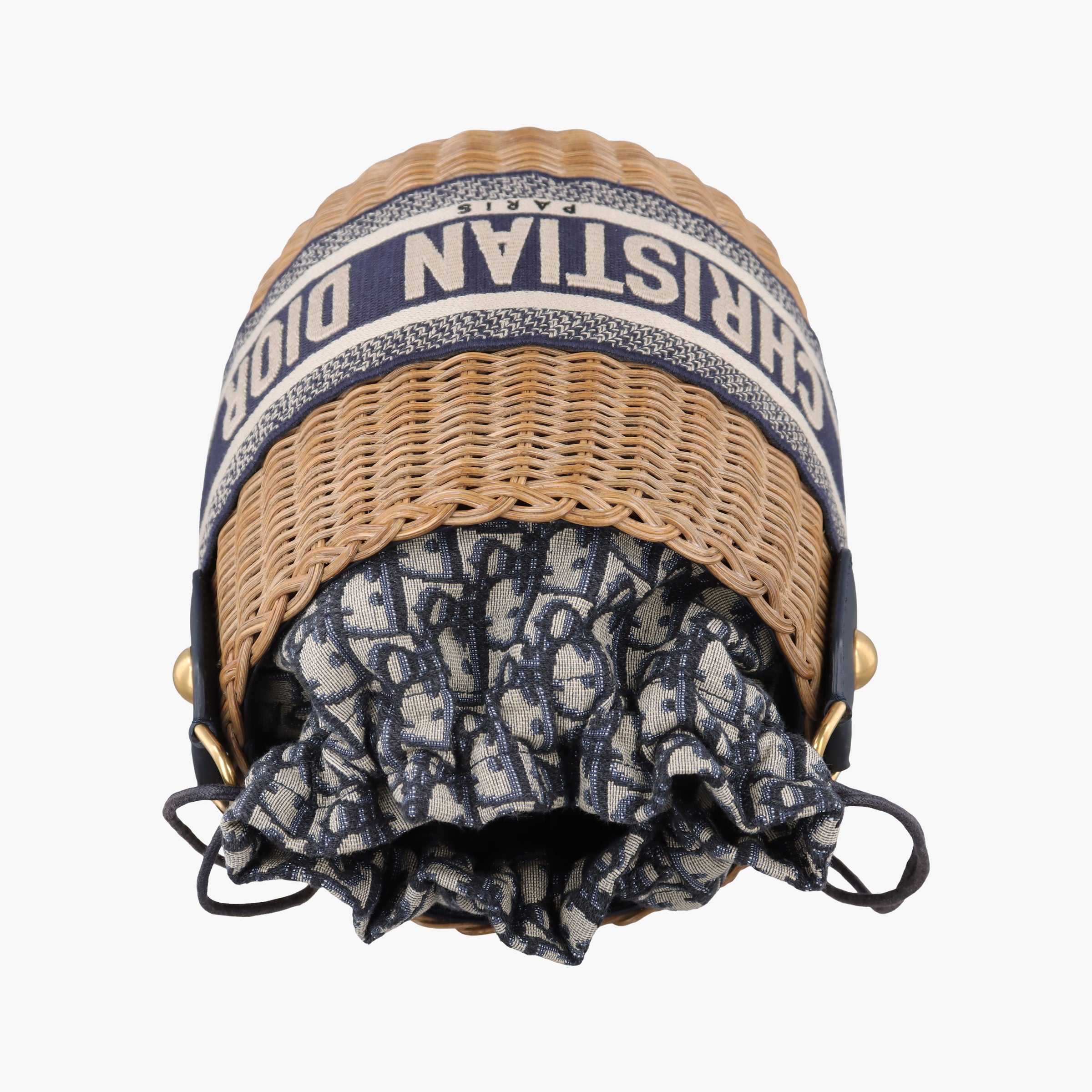 Wicker Basket Camel×Navy Natural wicker×Dior oblique jacquard 63-MA-1210ウィッカー バケット キャメル×ネイビー ナチュラルウィッカー×ディオール オブリーク ジャカード 63-MA-1210