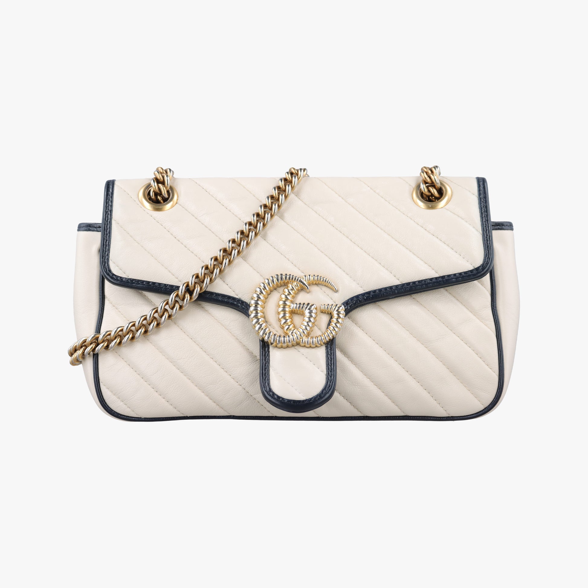 GG Marmont White×navy Leather 443497 H034766400GGマーモント ホワイト×ネイビー レザー 443497 H034766400