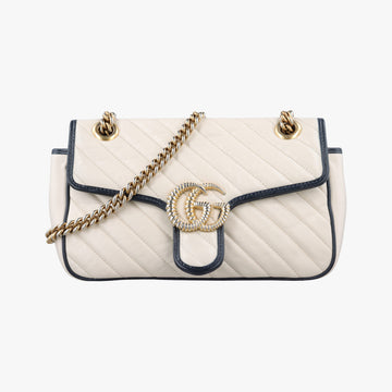 GG Marmont White×navy Leather 443497 H034766400GGマーモント ホワイト×ネイビー レザー 443497 H034766400