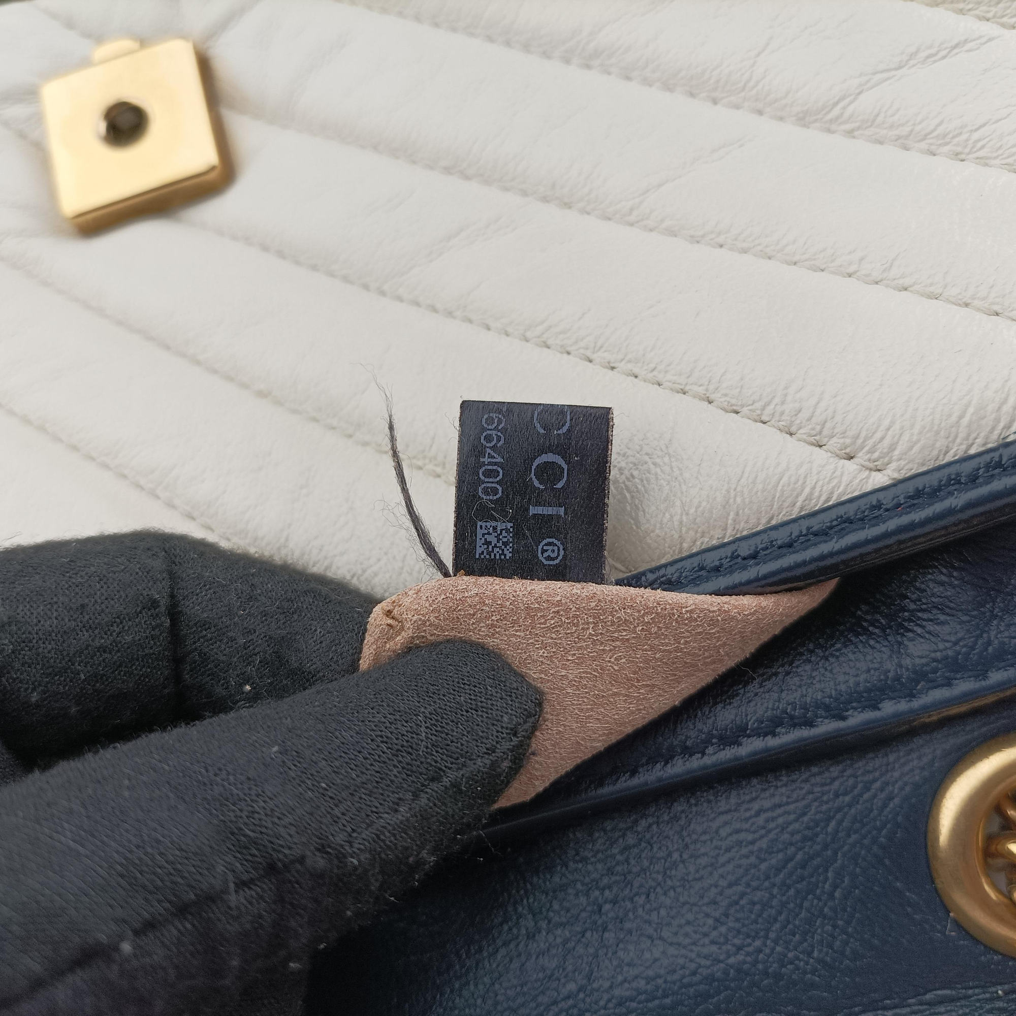 GG Marmont White×navy Leather 443497 H034766400GGマーモント ホワイト×ネイビー レザー 443497 H034766400