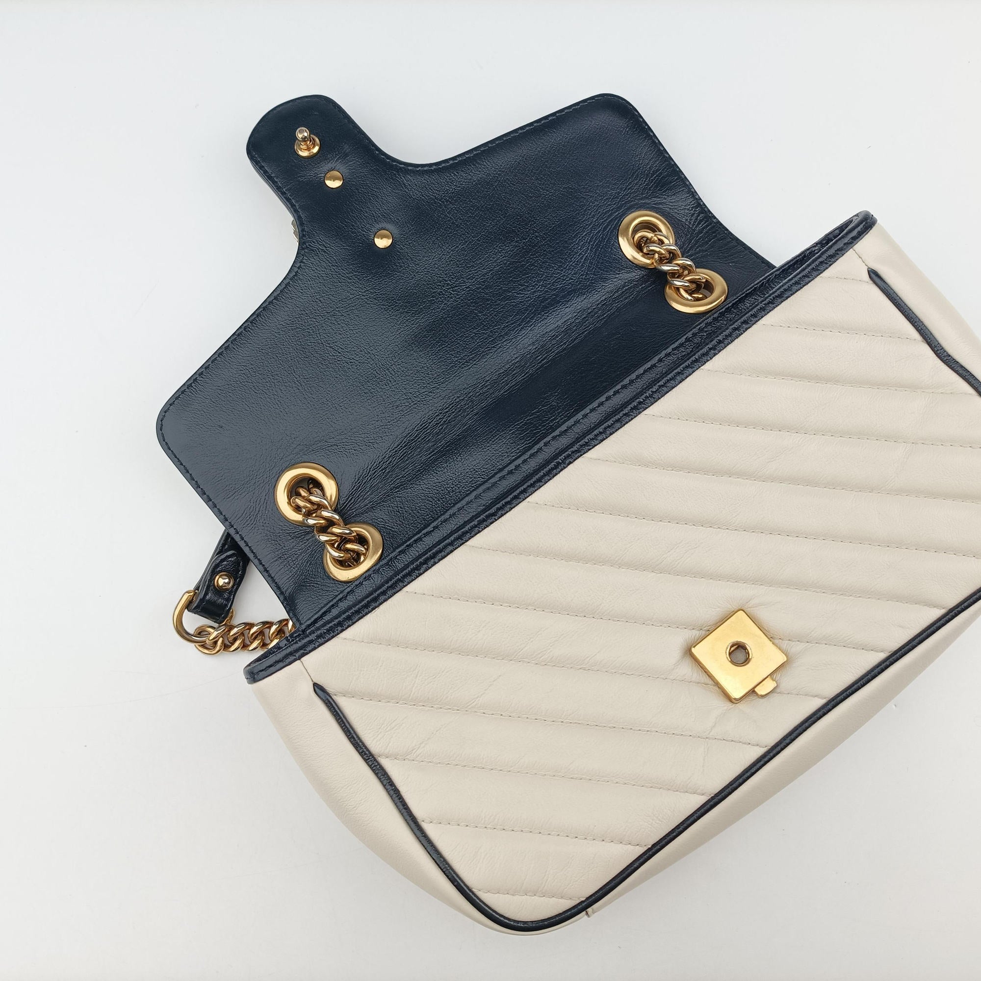 GG Marmont White×navy Leather 443497 H034766400GGマーモント ホワイト×ネイビー レザー 443497 H034766400