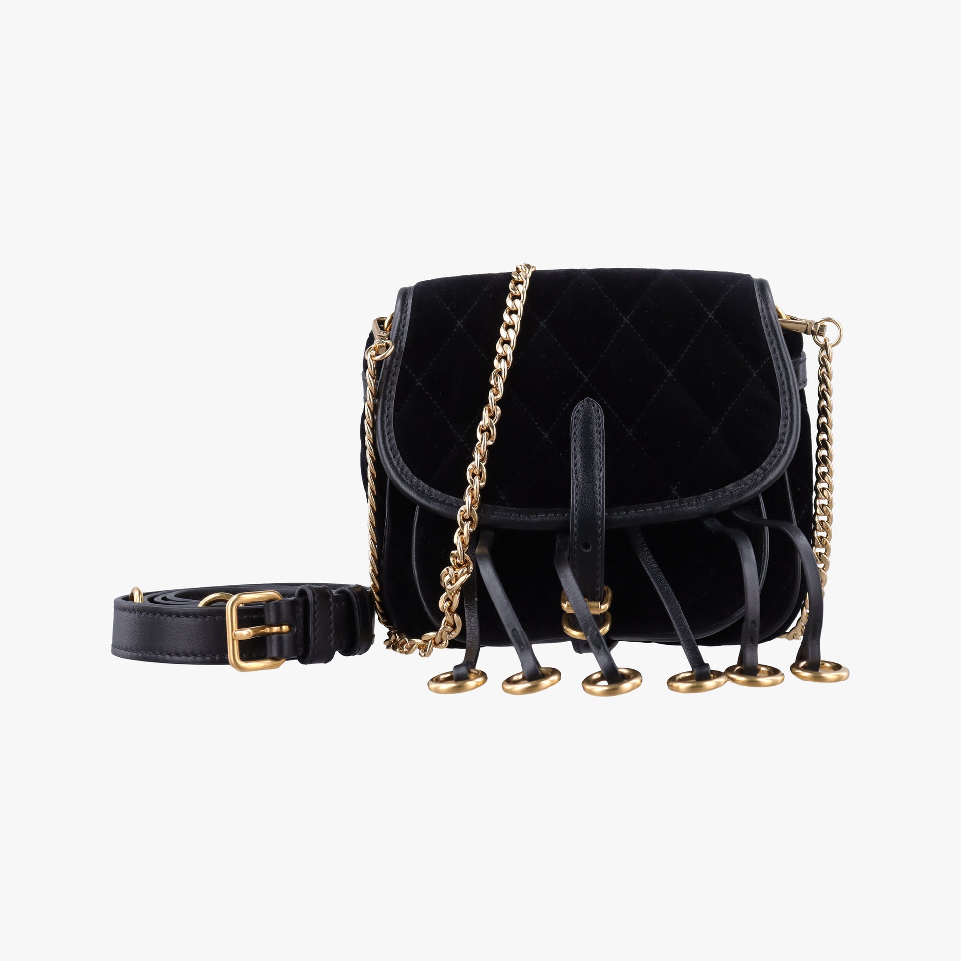 Fringe Charms Black Leather×velour IBL002 180/Iフリンジチャーム ブラック レザー×ベロア IBL002 180/I