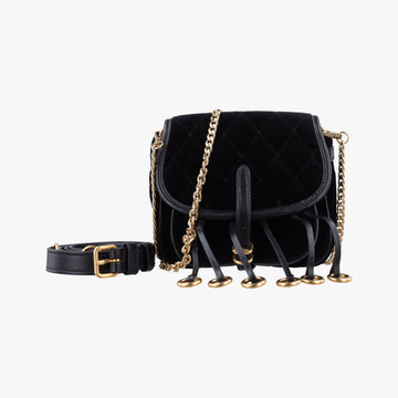 Fringe Charms Black Leather×velour IBL002 180/Iフリンジチャーム ブラック レザー×ベロア IBL002 180/I