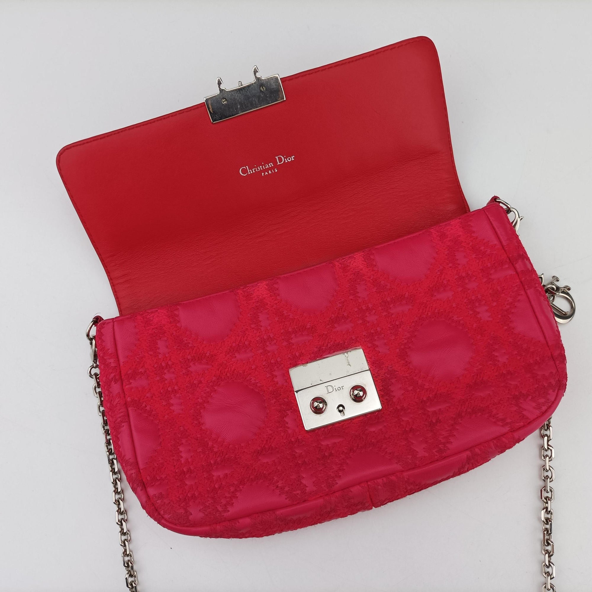 Miss Dior CANNAGE New Lock Rose lambskin 12-MA-1123ミス ディオール カナージュ ニューロック ローズ レッド ラムスキン 12-MA-1123