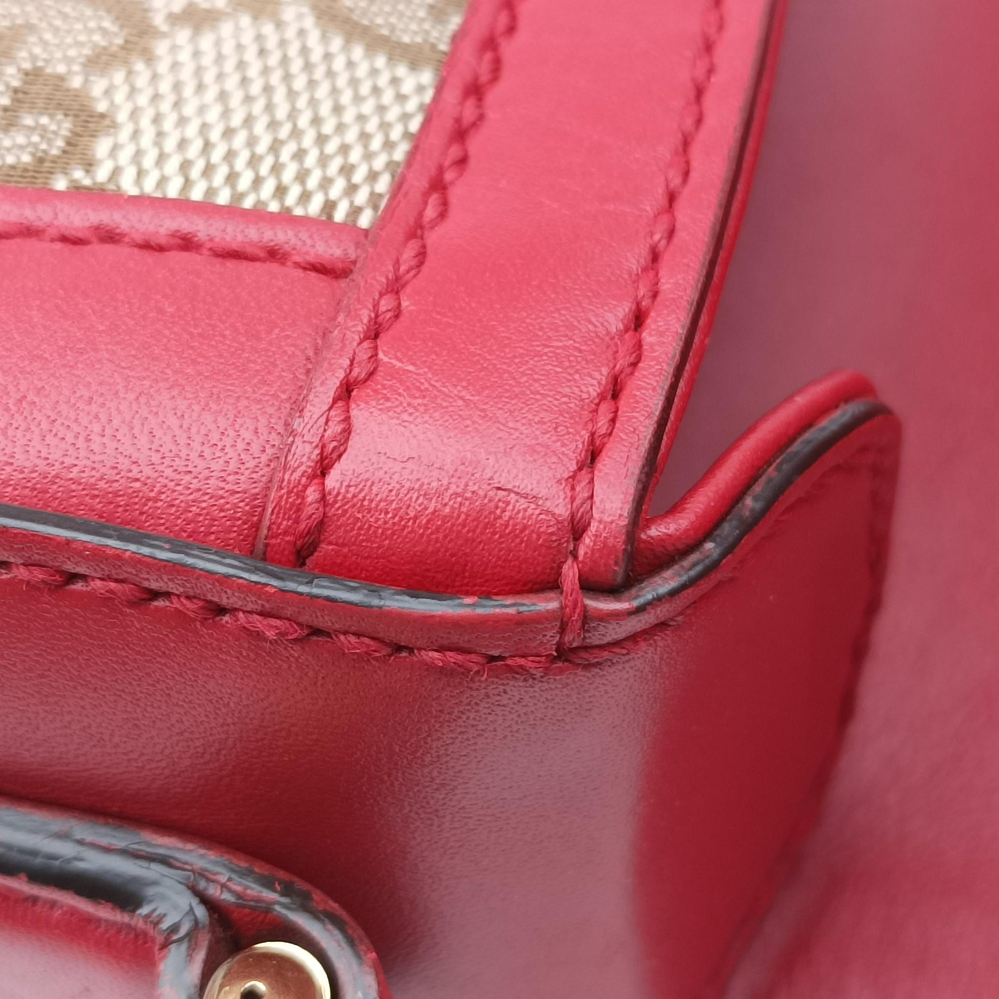 Lady Web khaki×red canvas×leather 383848 H019489691レディ ウェブ カーキ×レッド キャンバス×レザー 383848 H019489691