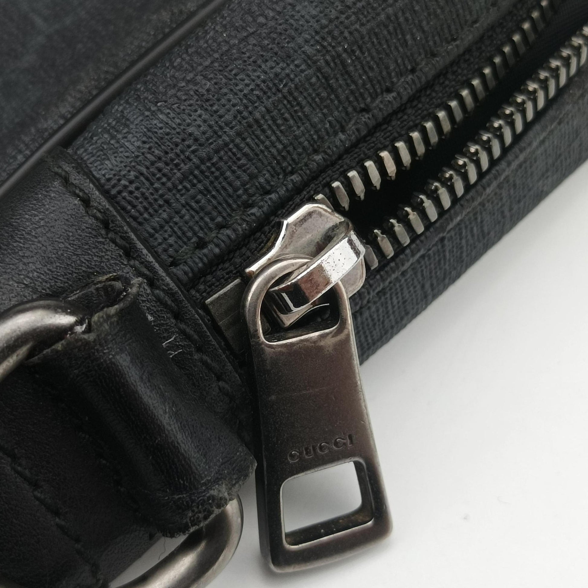 GG Plus GG Supreme Black PVC coated canvas x Leather 337081 Lot number unknownGGプラス GGスプリーム ブラック PVCコーティングキャンバス x レザー 337081 製番不明