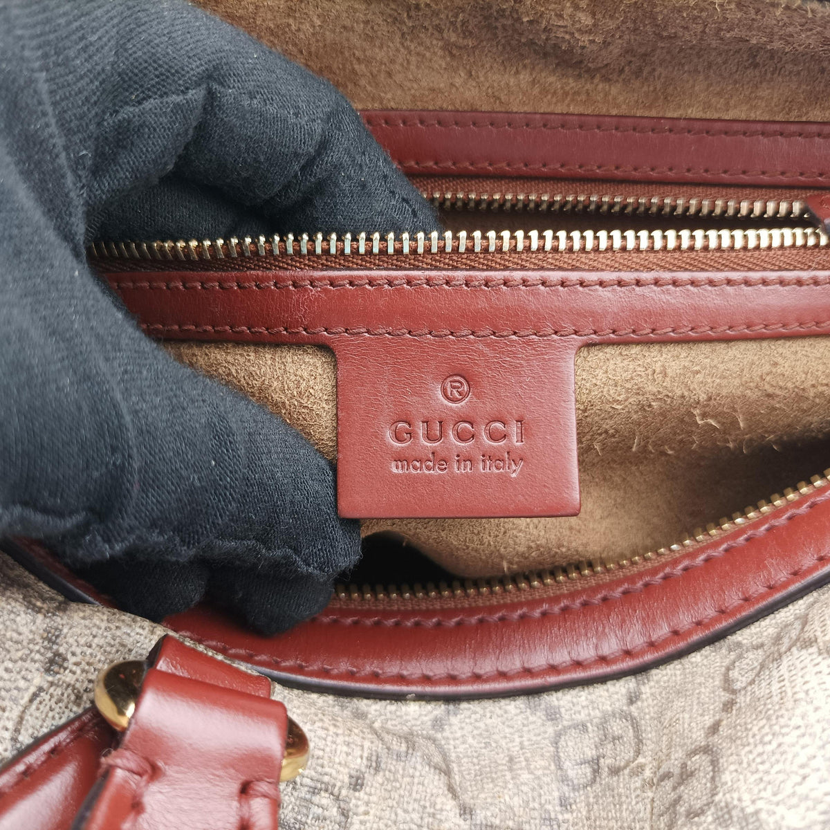 Pre-owned Gucci GG SUPREME beige×brown PVC coated canvas×Leather 409529 handbag | stylenewstar