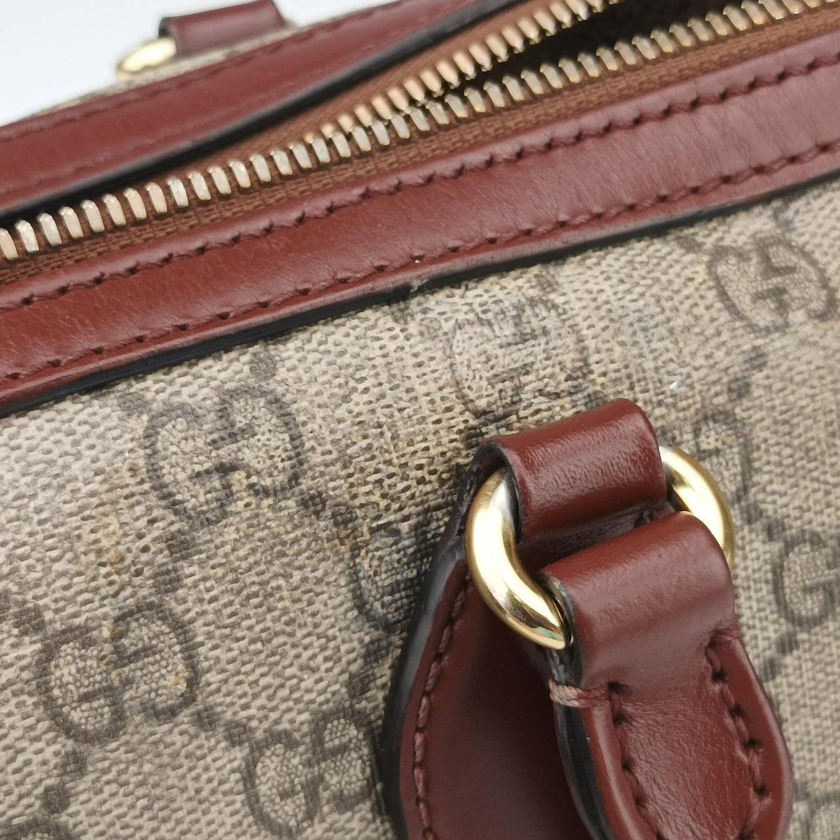 Pre-owned Gucci GG SUPREME beige×brown PVC coated canvas×Leather 409529 handbag | stylenewstar