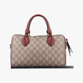 Pre-owned Gucci GG SUPREME beige×brown PVC coated canvas×Leather 409529 handbag | stylenewstar