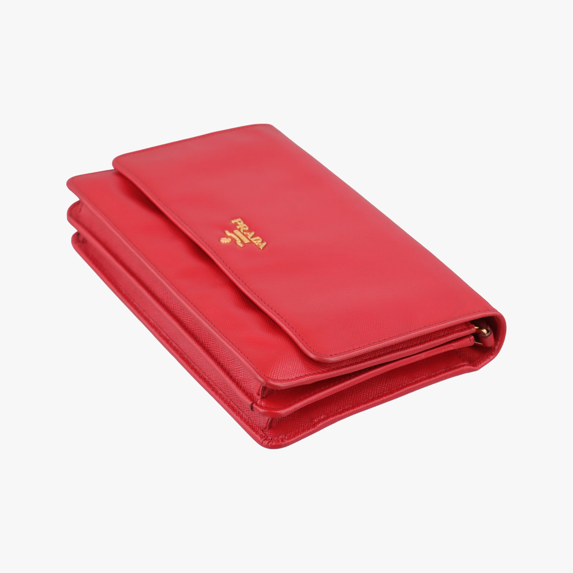 Metal Wallet on Chain Cornflower Clutch Red Saffiano Leather 1MT290 107メタル ウォレット オン チェーン コーンフラワー クラッチ レッド サフィアーノレザー 1MT290 107