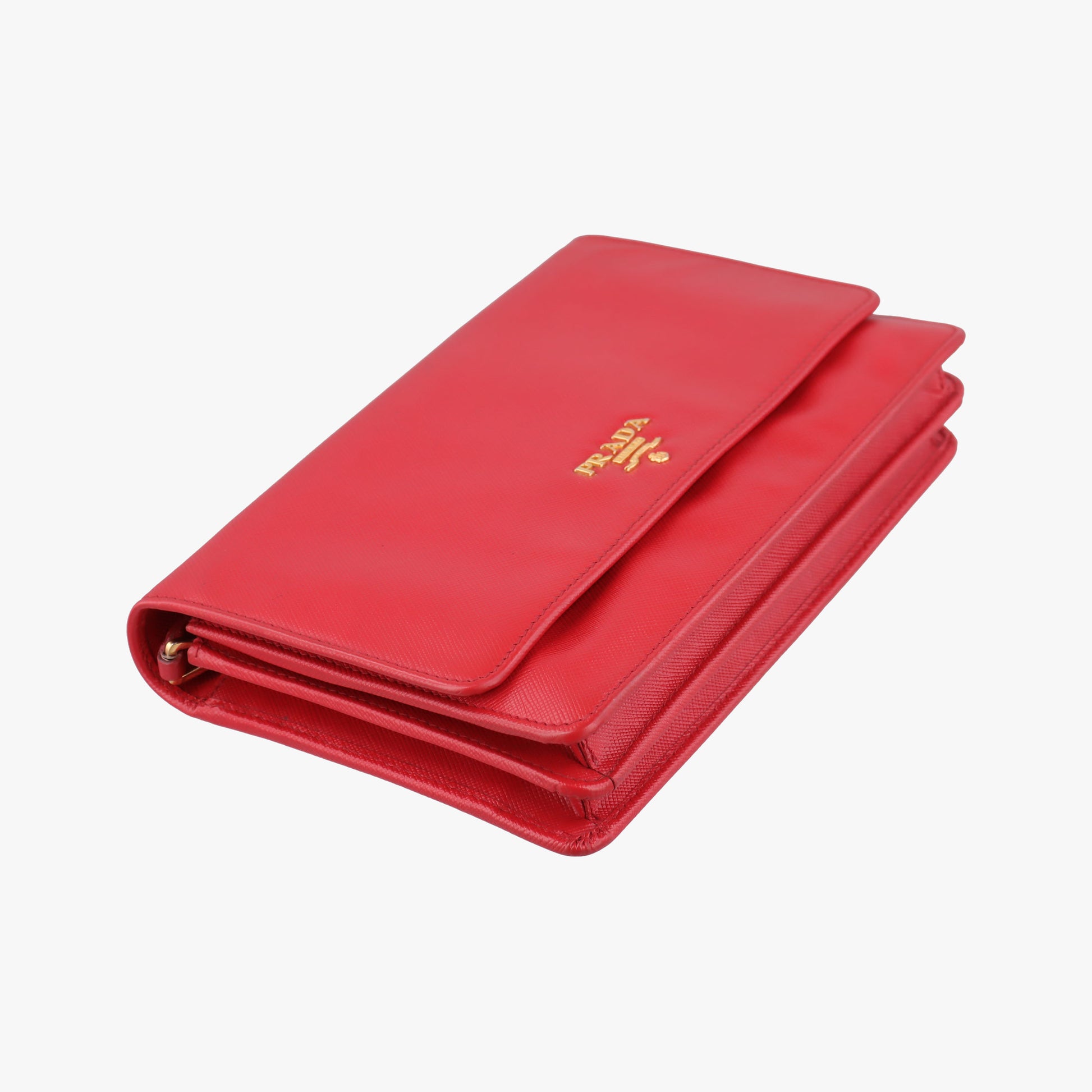Metal Wallet on Chain Cornflower Clutch Red Saffiano Leather 1MT290 107メタル ウォレット オン チェーン コーンフラワー クラッチ レッド サフィアーノレザー 1MT290 107