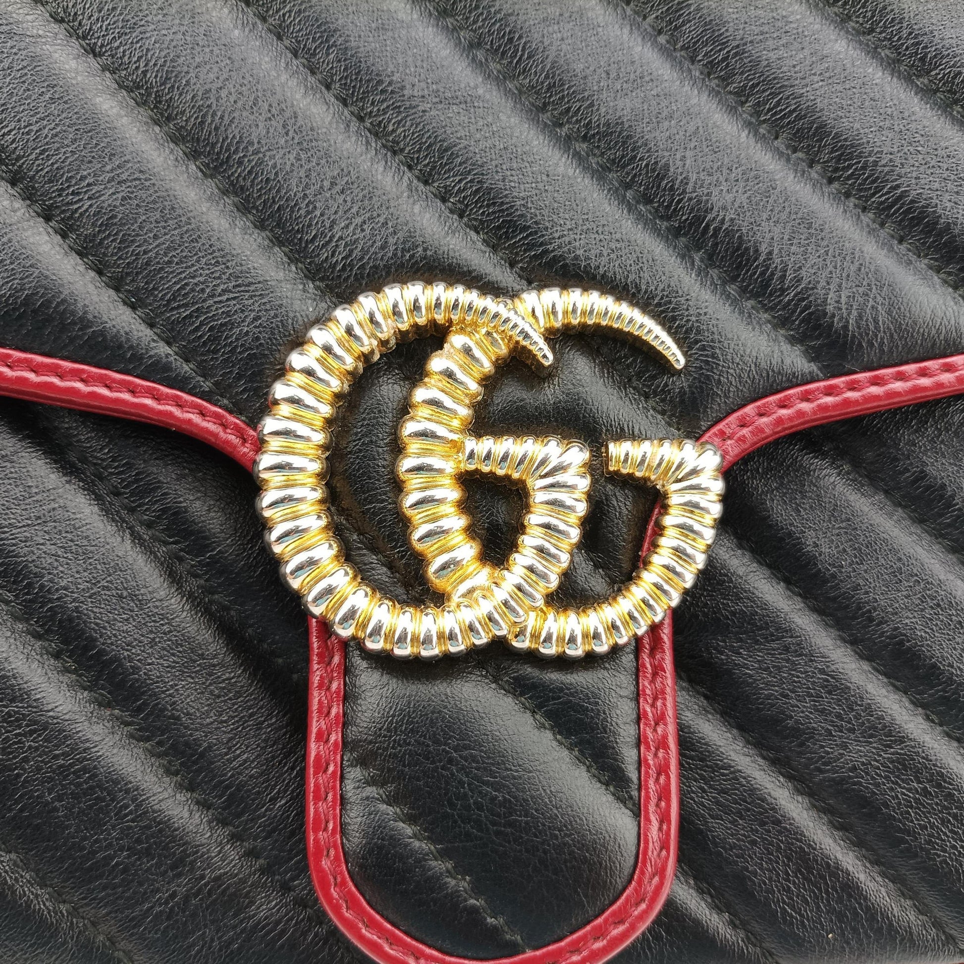 GG Marmont Black×red Leather 443497 F029280935GGマーモント ブラック×レッド レザー 443497 F029280935