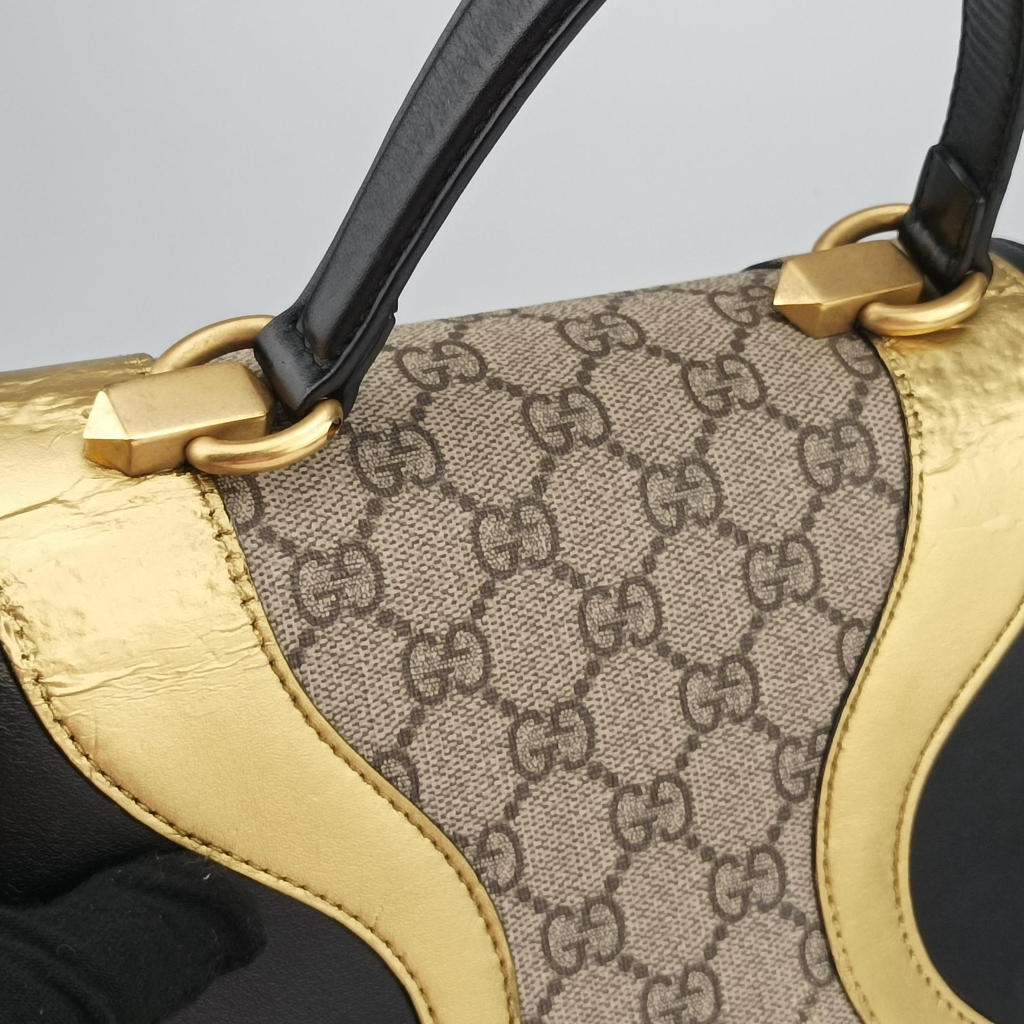 Osiride GG Supreme beige×Black×Golden PVC coated canvas×Leather 497996 I023116453オジリデ ベージュ×ブラック×ゴールド PVCコーティングキャンバス×レザー 497996 I023116453