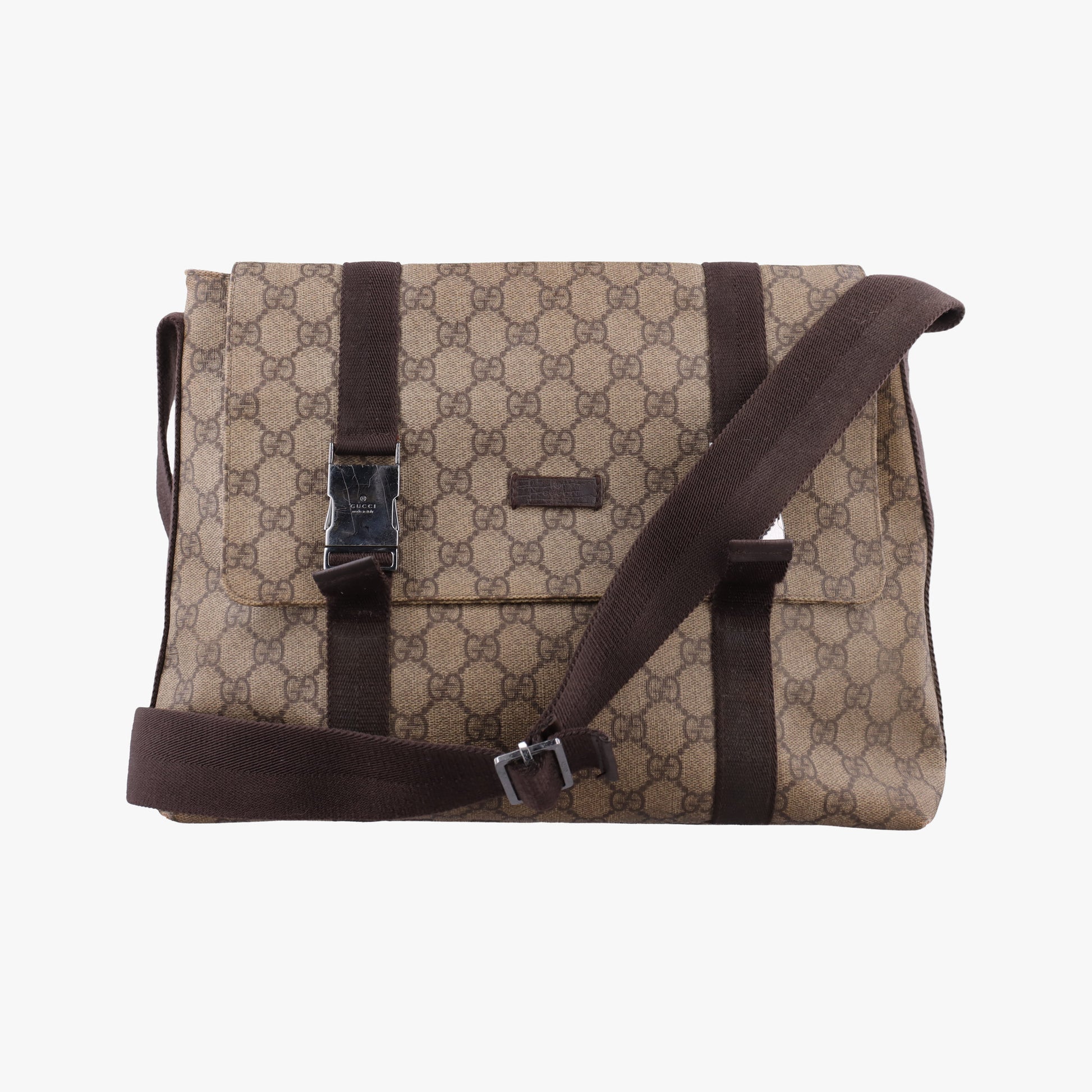 GG Supreme Double Buckle Beige × Dark Brown PVC coated canvas 122373 GGスプリーム ダブルバックル ベージュ × ダークブラウン PVCコーティングキャンバス 122373 