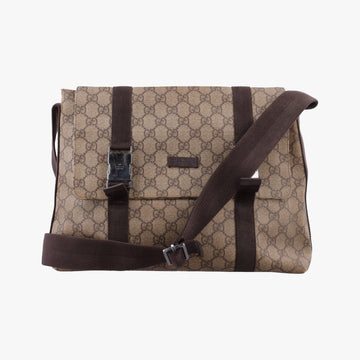 GG Supreme Double Buckle Beige × Dark Brown PVC coated canvas 122373 GGスプリーム ダブルバックル ベージュ × ダークブラウン PVCコーティングキャンバス 122373 