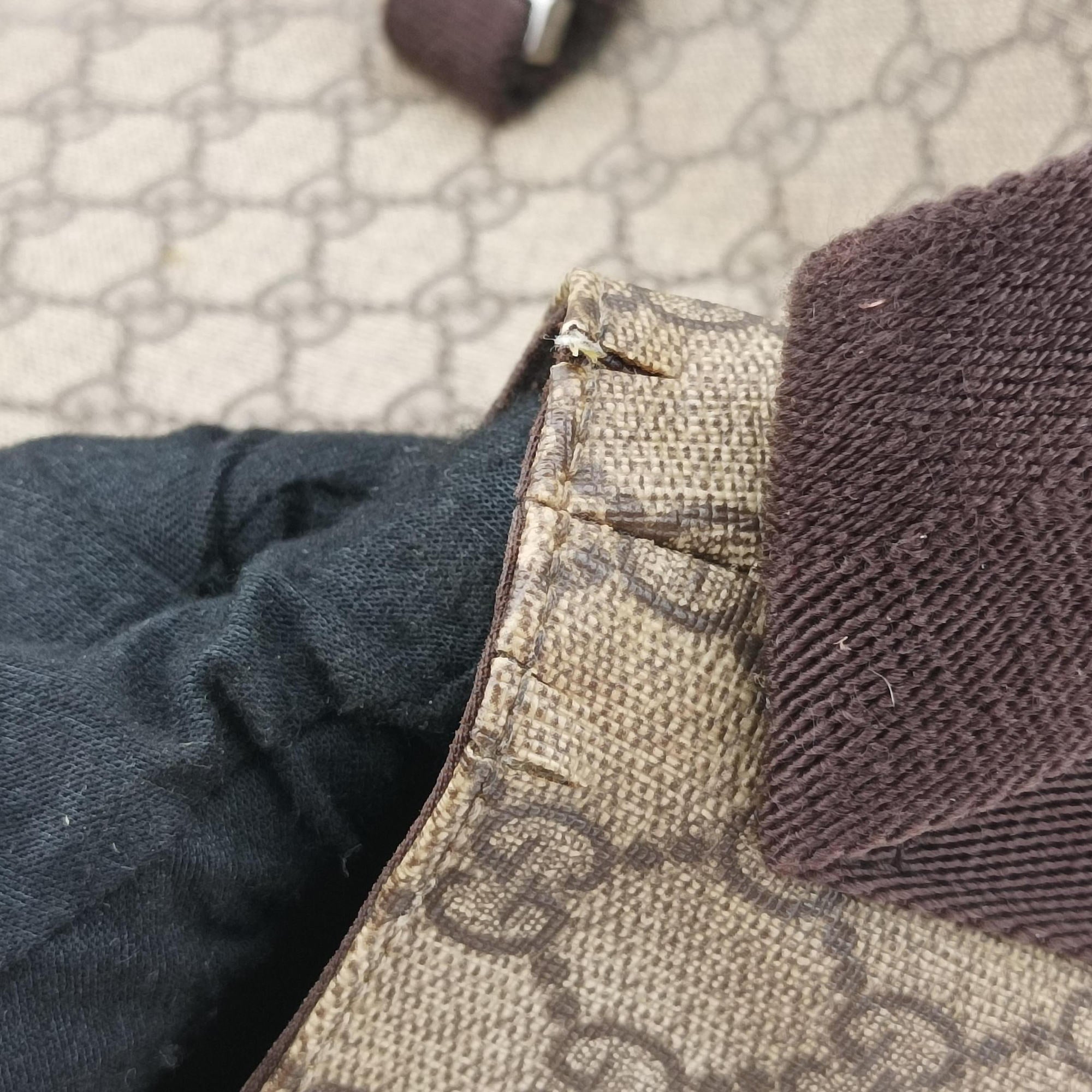 GG Supreme Double Buckle Beige × Dark Brown PVC coated canvas 122373 GGスプリーム ダブルバックル ベージュ × ダークブラウン PVCコーティングキャンバス 122373 