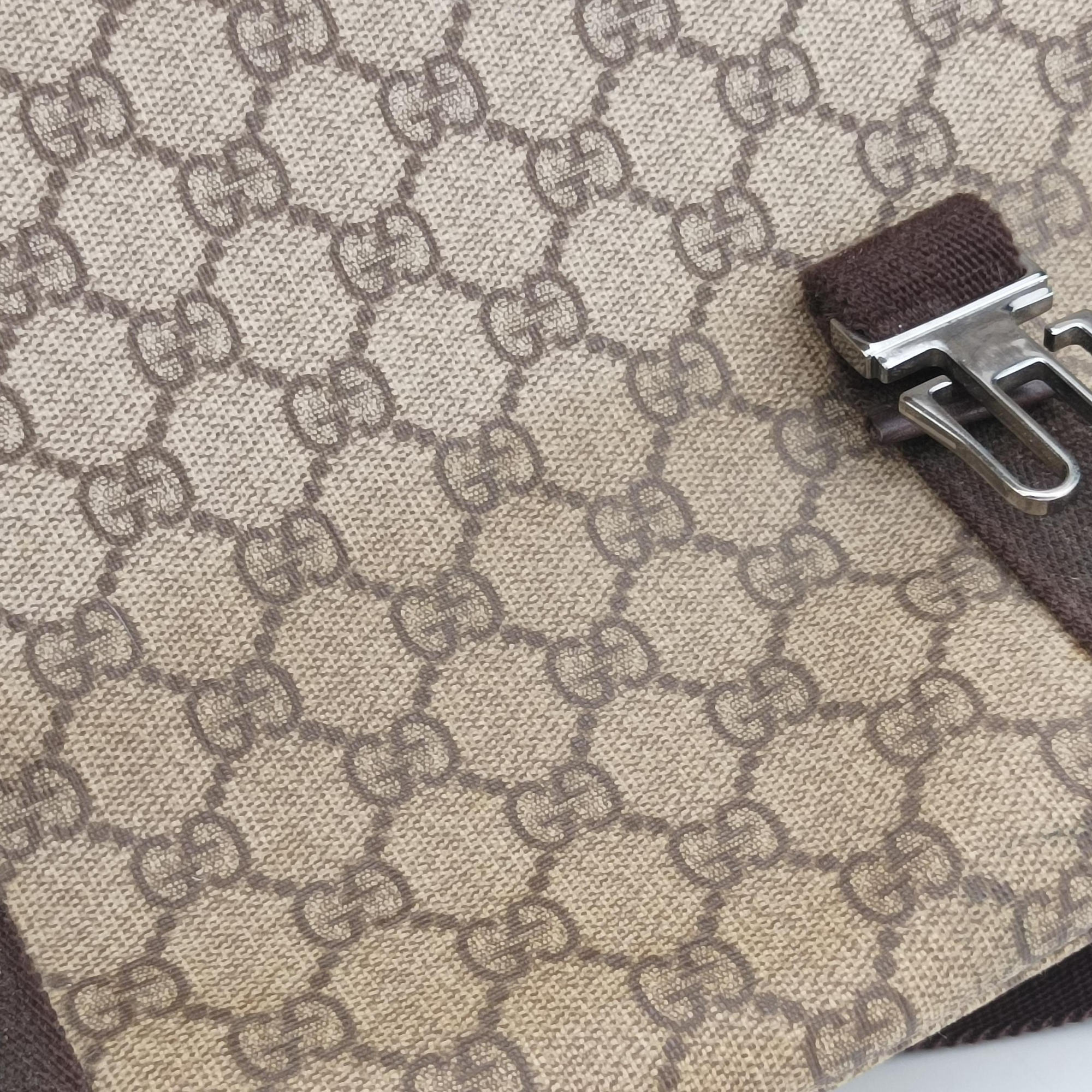 GG Supreme Double Buckle Beige × Dark Brown PVC coated canvas 122373 GGスプリーム ダブルバックル ベージュ × ダークブラウン PVCコーティングキャンバス 122373 