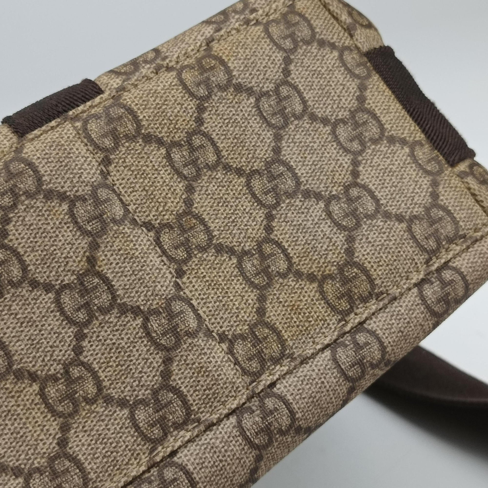 GG Supreme Double Buckle Beige × Dark Brown PVC coated canvas 122373 GGスプリーム ダブルバックル ベージュ × ダークブラウン PVCコーティングキャンバス 122373 