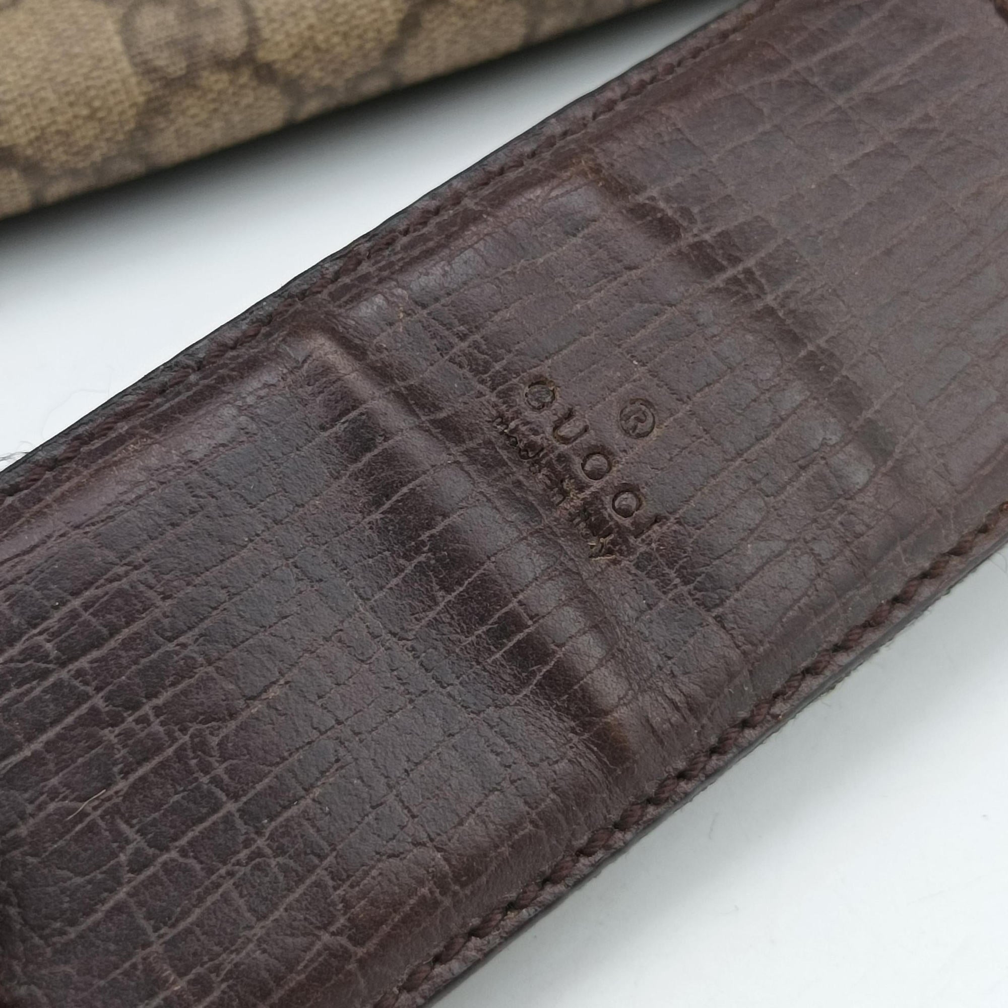 GG Supreme Double Buckle Beige × Dark Brown PVC coated canvas 122373 GGスプリーム ダブルバックル ベージュ × ダークブラウン PVCコーティングキャンバス 122373 