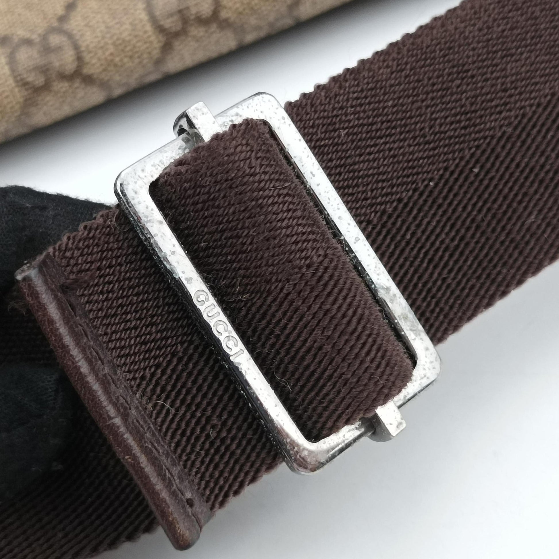 GG Supreme Double Buckle Beige × Dark Brown PVC coated canvas 122373 GGスプリーム ダブルバックル ベージュ × ダークブラウン PVCコーティングキャンバス 122373 