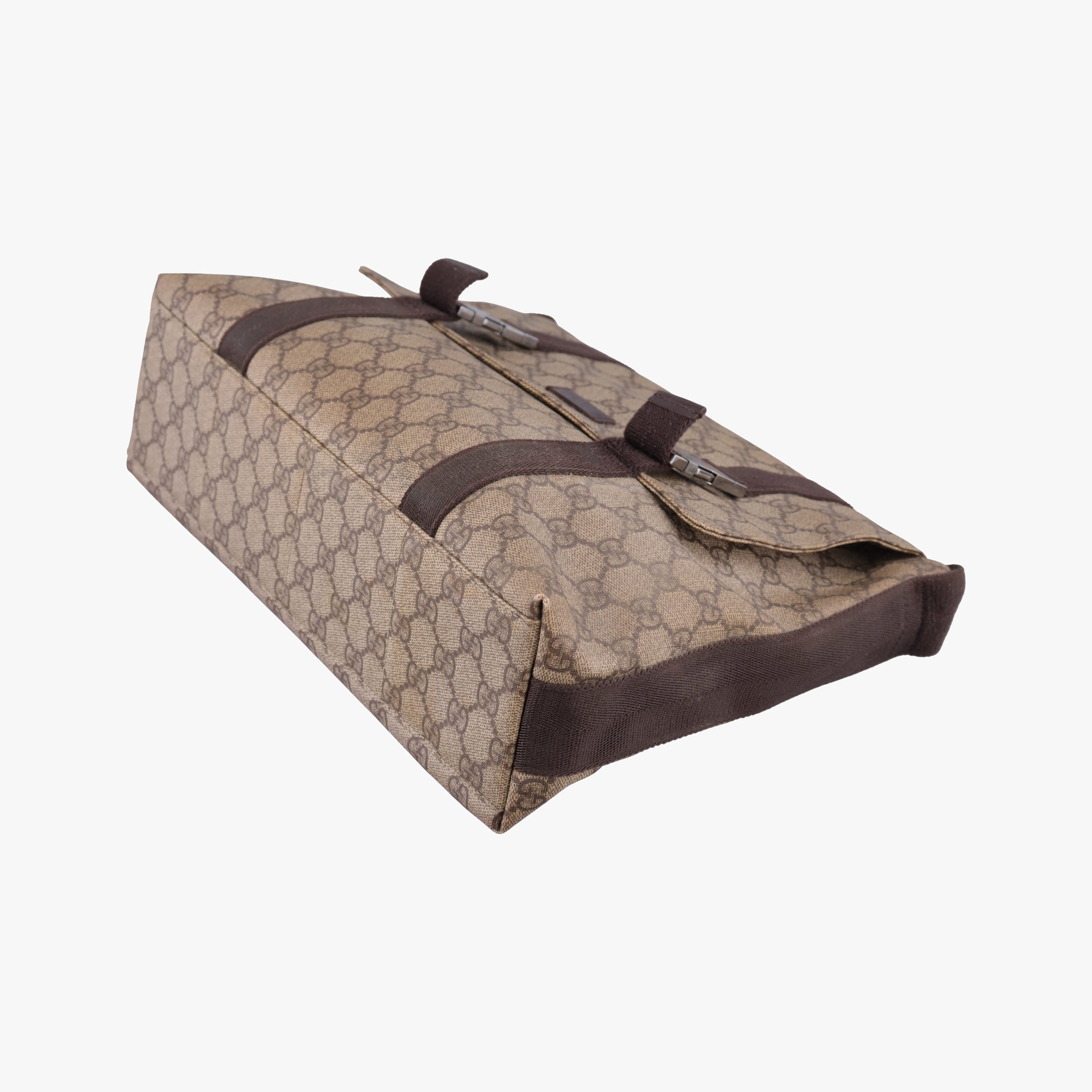 GG Supreme Double Buckle Beige × Dark Brown PVC coated canvas 122373 GGスプリーム ダブルバックル ベージュ × ダークブラウン PVCコーティングキャンバス 122373 