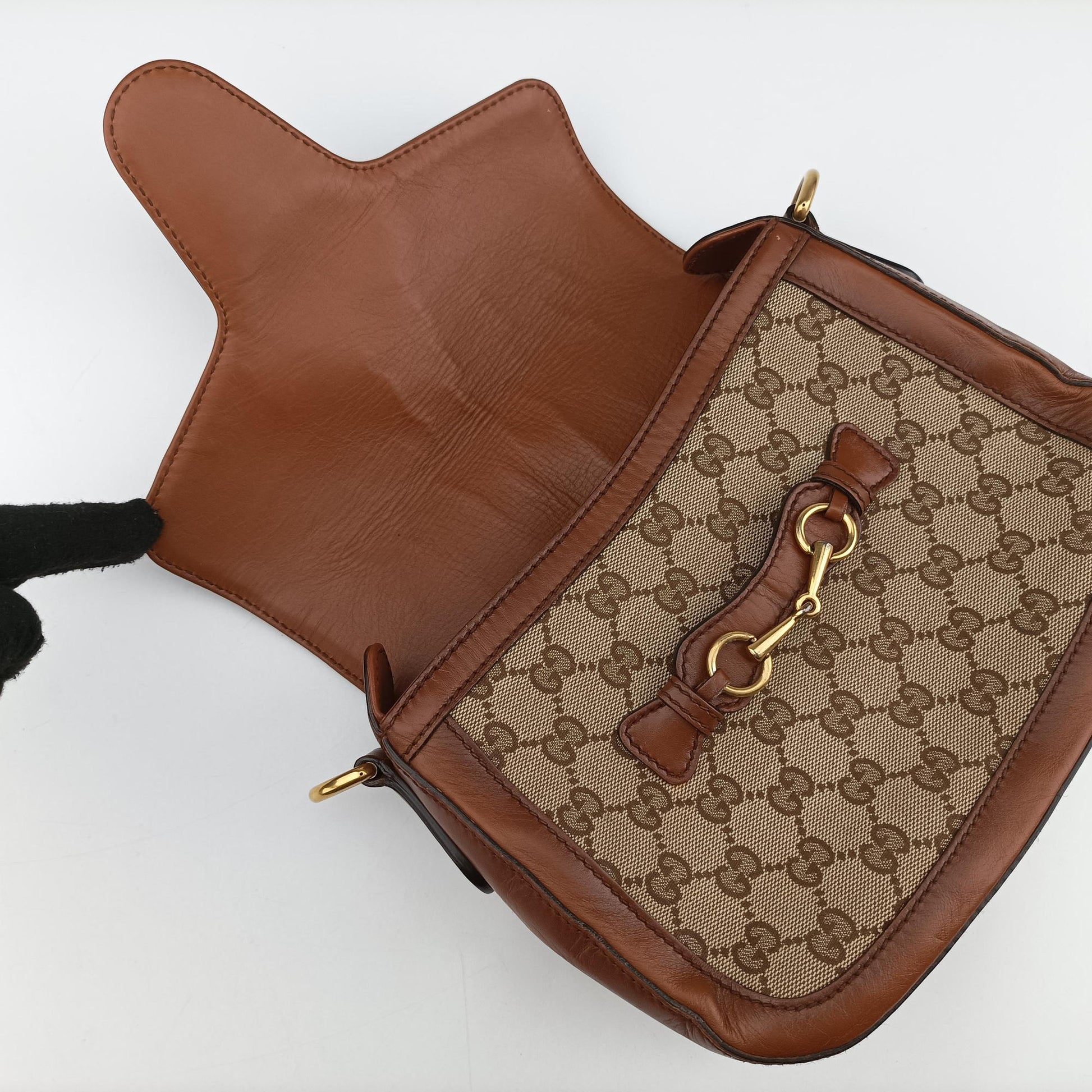 Lady Web Brown canvas×leather 383848 D019281185レディ ウェブ ブラウン キャンバス×レザー 383848 D019281185