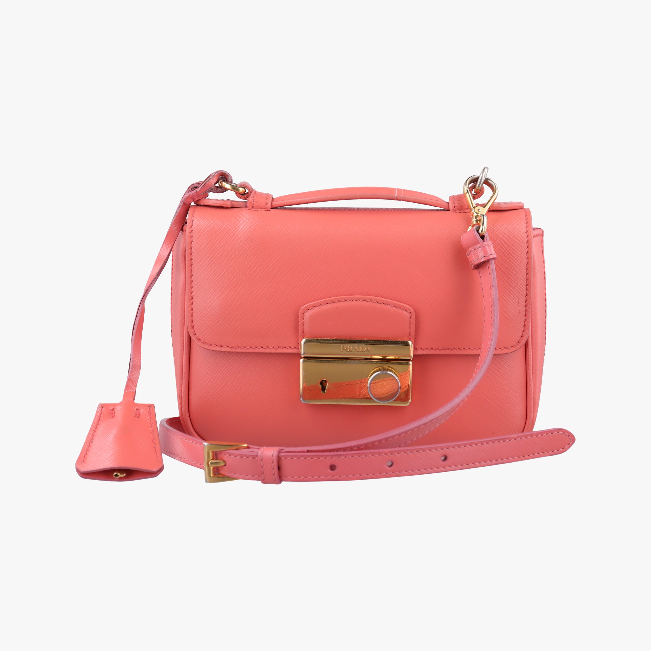 lock Fuoco Sound Top Handle Pink orange SAFFIANO Leather BT0963 31/Eロック フオコ サウンドトップハンドル ピンクオレンジ サフィアーノレザー BT0963 31/E