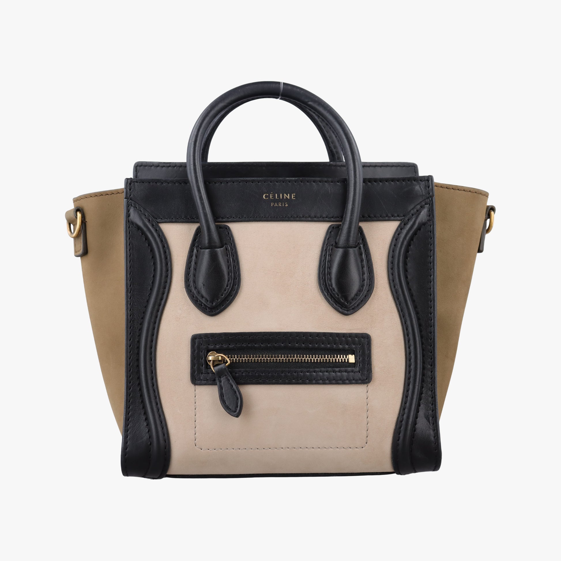 Luggage Mini Shopper Beige×Black×brown Suede × leather F-ZP-0142ラゲージミニショッパー ベージュ×ブラック×ブラウン スエード×レザー F-ZP-0142