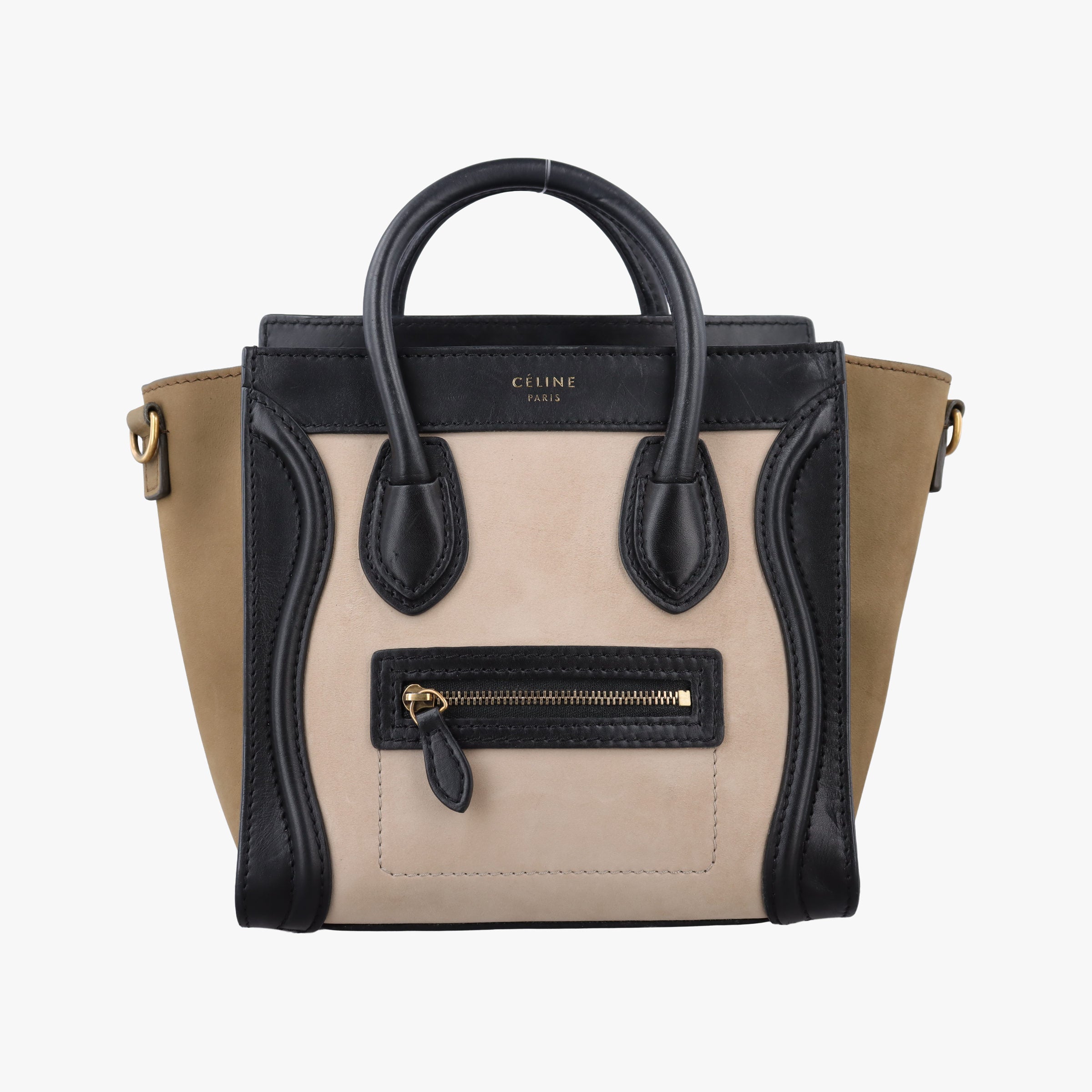 Luggage Mini Shopper Beige×Black×brown Suede × leather F-ZP-0142ラゲージミニショッパー ベージュ×ブラック×ブラウン スエード×レザー F-ZP-0142