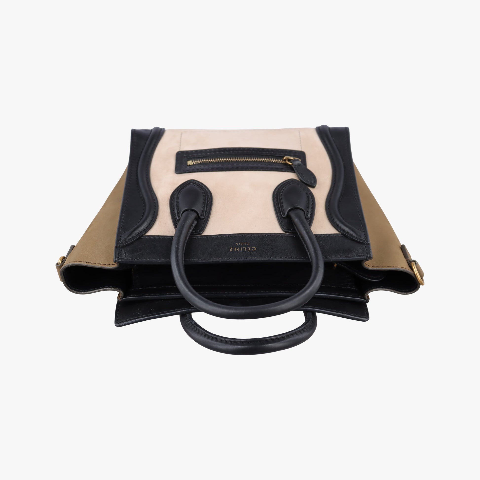 Luggage Mini Shopper Beige×Black×brown Suede × leather F-ZP-0142ラゲージミニショッパー ベージュ×ブラック×ブラウン スエード×レザー F-ZP-0142