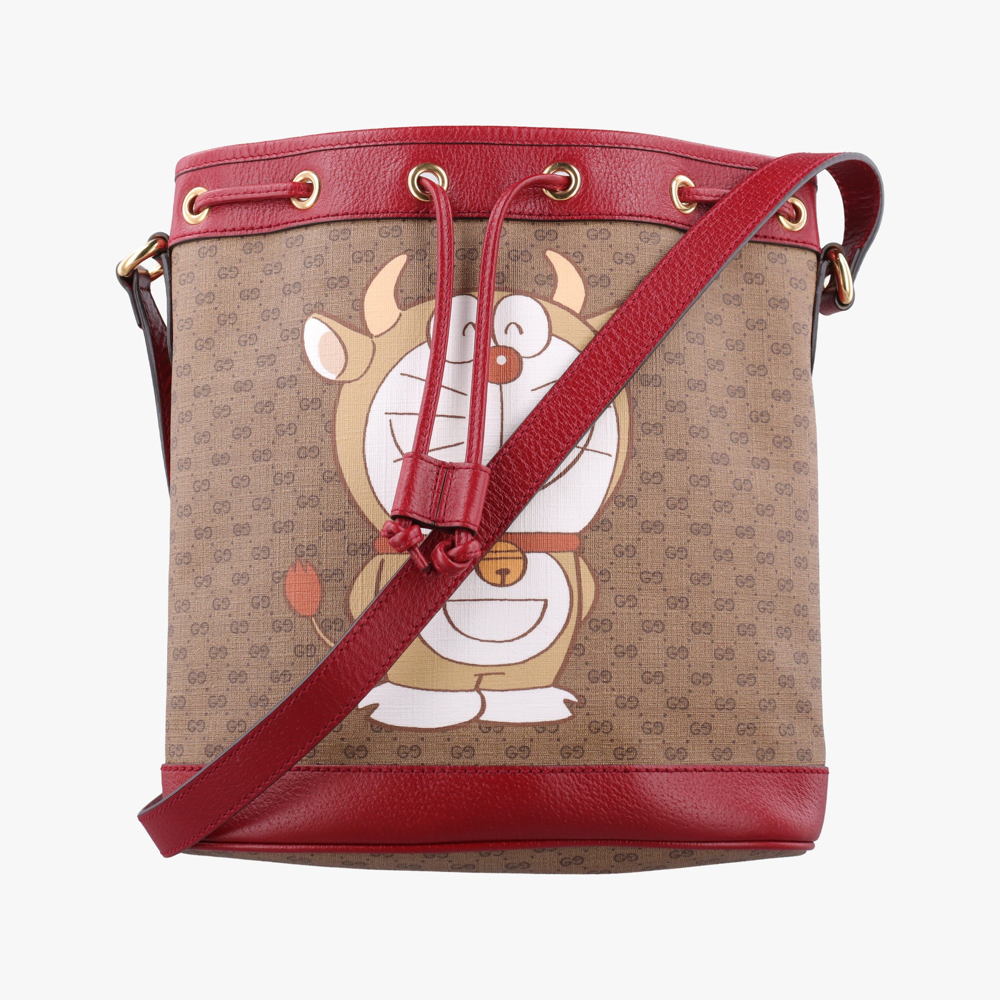 Doraemon collaboration Brown x red PVC coated canvas×Leather 655597 I034136487ドラえもんコラボ ブラウンxレッド PVCコーティングキャンバス×レザー 655597 I034136487