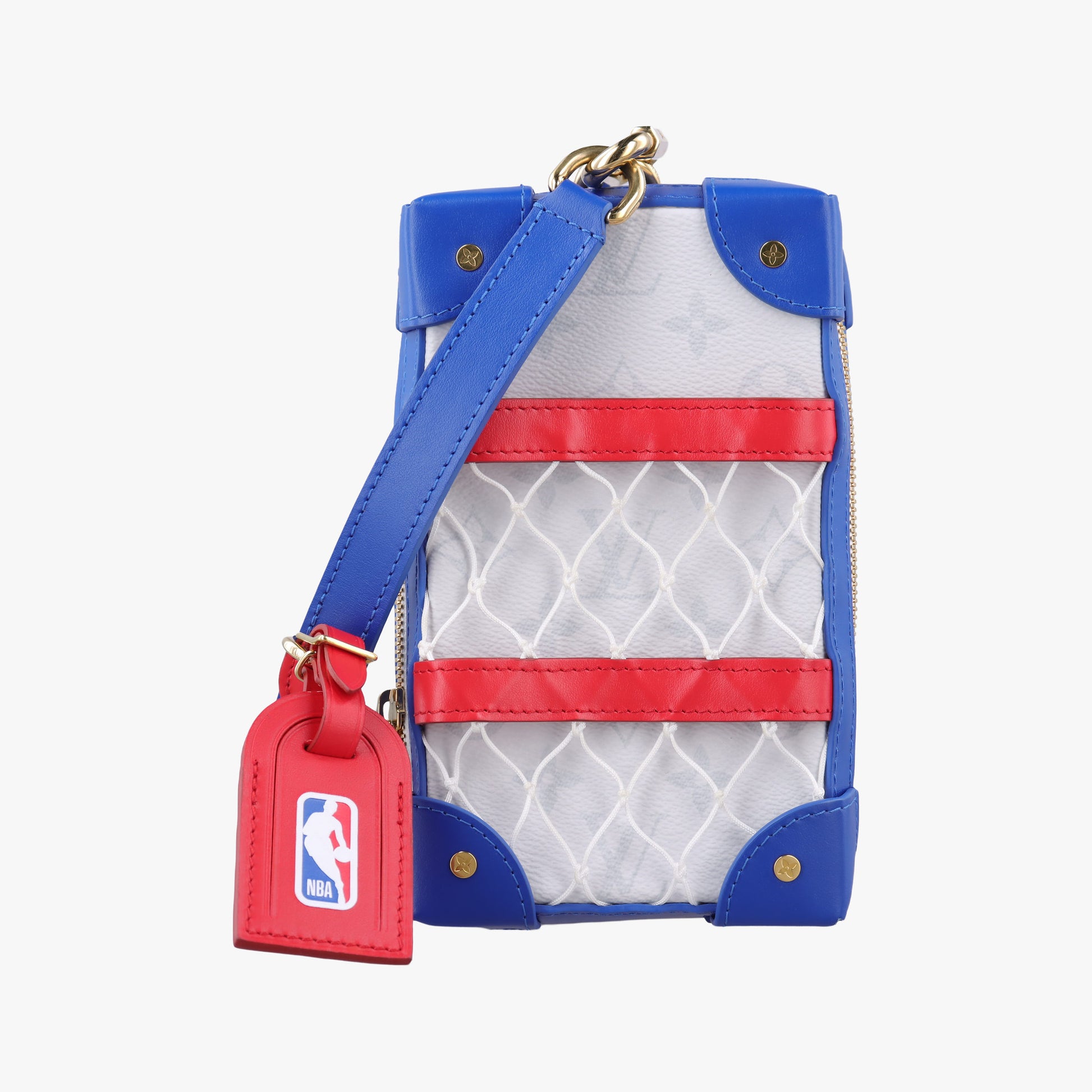 LV x NBA SOFT TRANK PHONE BOX Antarctica×Red×White Monogram Canvas×calf leather M80101 TJ4210 IC ChipLV x NBA ソフトトランク フォーンボックス アンタークティカ×レッド×ホワイト モノグラムキャンバス×カーフレザー M80101 TJ4210 ICチップ