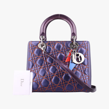 Lady Dior Purple×Orange×Brown Lambskin 15-BO-1121レディディオール パープル×オレンジ×ブラウン ラムスキン 15-BO-1121