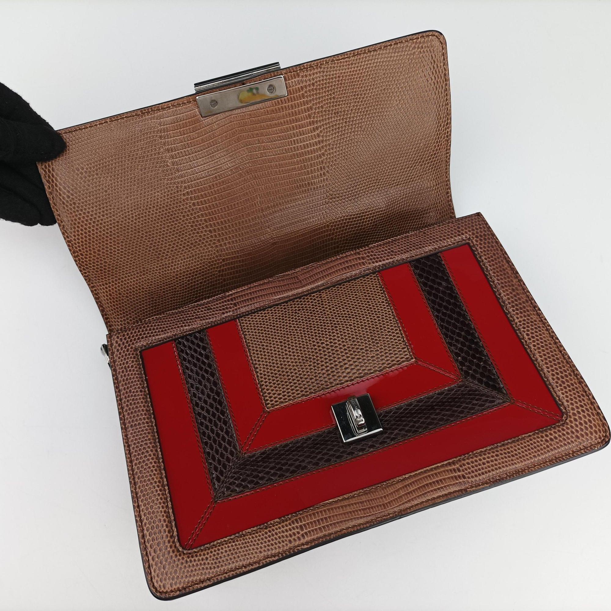 Rosalia Brown × Red Lizard-Embossed Leather × Patent 50ロザリア ブラウン × レッド リザード型押しレザー × パテント 50