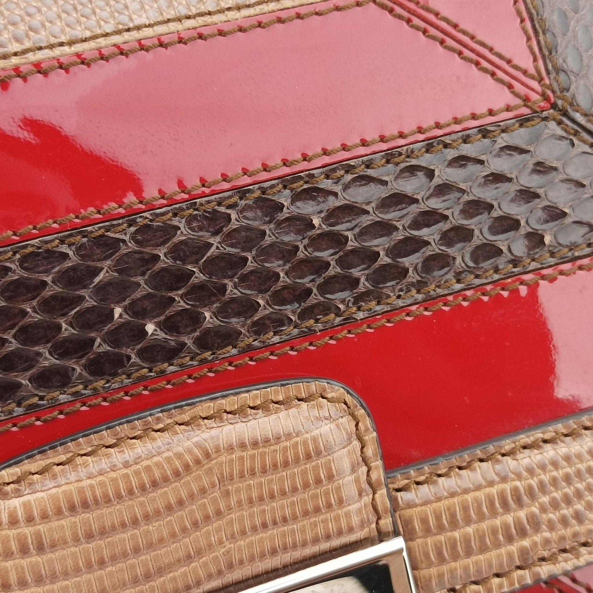 Rosalia Brown × Red Lizard-Embossed Leather × Patent 50ロザリア ブラウン × レッド リザード型押しレザー × パテント 50