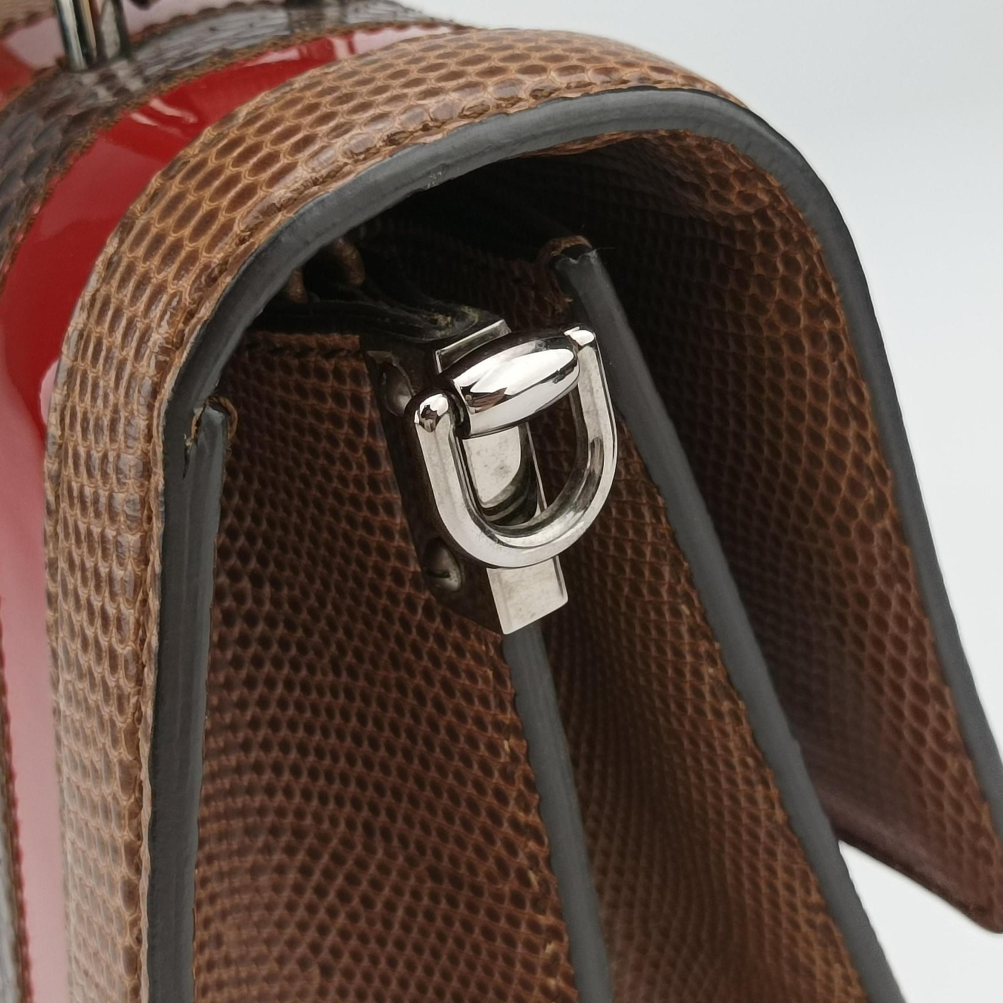 Rosalia Brown × Red Lizard-Embossed Leather × Patent 50ロザリア ブラウン × レッド リザード型押しレザー × パテント 50