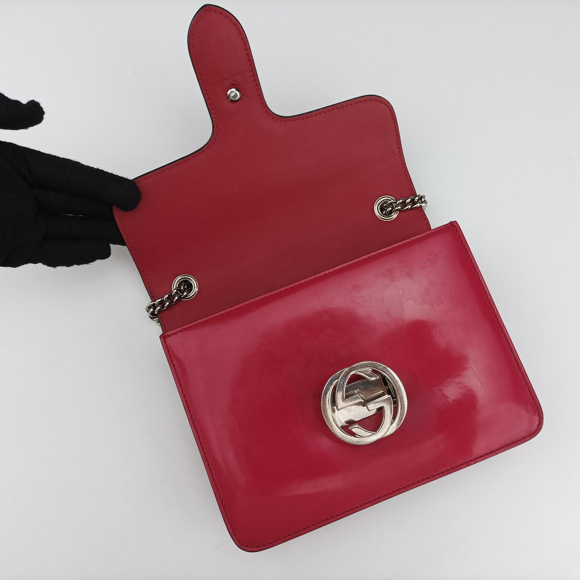 Interlocking G Red Patent Leather 387609 A018466107インターロッキングG レッド パテント 387609 A018466107